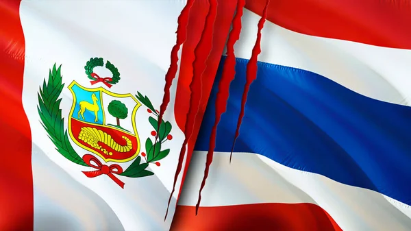 Perù Thailandia Bandiere Con Concetto Cicatrice Bandiera Sventolante Rendering Perù — Foto Stock