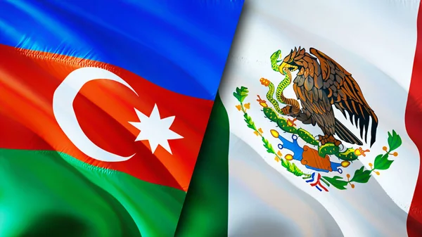 Azerbaijan and Mexico flags. 3D Waving flag design. Azerbaijan Mexico flag, picture, wallpaper. Azerbaijan vs Mexico image,3D rendering. Azerbaijan Mexico relations alliance and Trade,travel,touris