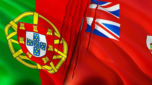 Σημαίες Της Πορτογαλίας Και Των Βερμούδων Ουλή Έννοια Κυματιστή Σημαία — Φωτογραφία Αρχείου