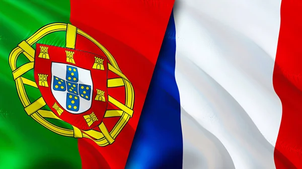 Portugal France Flags Waving Flag Design Portugal France Flag Picture — Foto de Stock