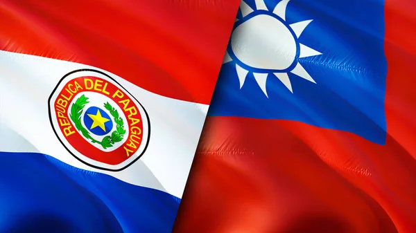Paraguay and Taiwan flags. 3D Waving flag design. Paraguay Taiwan flag, picture, wallpaper. Paraguay vs Taiwan image,3D rendering. Paraguay Taiwan relations alliance and Trade,travel,tourism concep