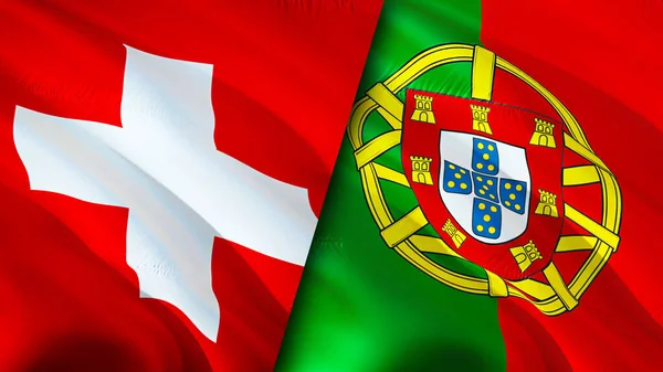 Switzerland and Portugal flags. 3D Waving flag design. Switzerland Portugal flag, picture, wallpaper. Switzerland vs Portugal image,3D rendering. Switzerland Portugal relations alliance an