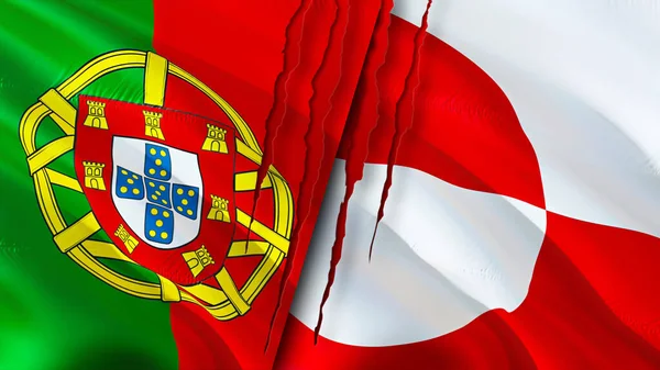 Portugal Greenland Flags Scar Concept Waving Flag Rendering Portugal Greenland — Stock Photo, Image