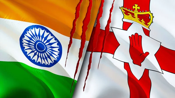 India Észak Írország Zászlók Heg Koncepció Lengő Zászló Renderelés India — Stock Fotó