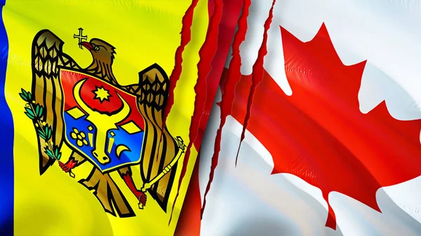 Moldova Canada Flags Scar Concept Waving Flag Rendering Moldova Canada — Foto de Stock