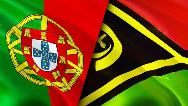 Banderas Portugal Vanuatu Diseño Banderas Waving Portugal Bandera Vanuatu Imagen — Foto de Stock