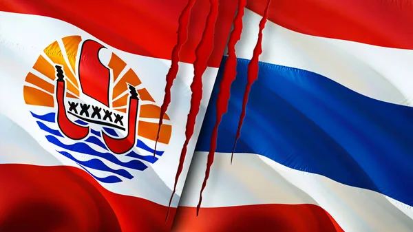 Französische Polynesien Und Thailändische Flaggen Mit Narbenkonzept Flagge Schwenkend Darstellung — Stockfoto