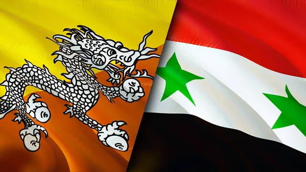 Bhutan and Syria flags. 3D Waving flag design. Bhutan Syria flag, picture, wallpaper. Bhutan vs Syria image,3D rendering. Bhutan Syria relations alliance and Trade,travel,tourism concep