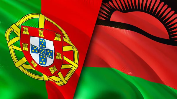 Bandiere Portogallo Malawi Progettazione Bandiera Sventolante Portogallo Malawi Bandiera Immagine — Foto Stock