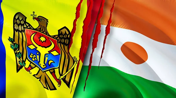 Drapeaux Moldavie Niger Avec Concept Cicatrice Drapeau Rendu Moldavie Niger — Photo