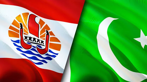 French Polynesia and Pakistan flags. 3D Waving flag design. French Polynesia Pakistan flag, picture, wallpaper. French Polynesia vs Pakistan image,3D rendering. French Polynesia Pakistan relation