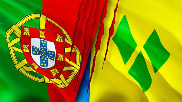 Portugal Saint Vincent Grenadines Flags Scar Concept Waving Flag Rendering — Stok fotoğraf