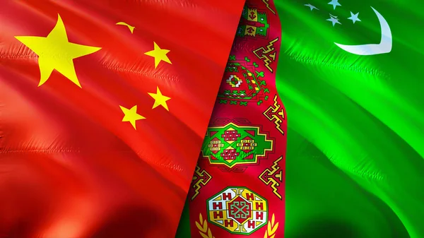 China Turkmenistan Flags Waving Flag Design China Turkmenistan Flag Picture — Stock Photo, Image