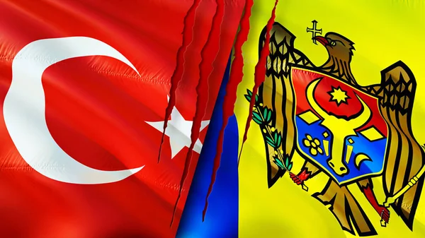 Törökország Moldova Zászlók Heg Koncepció Lengő Zászló Renderelés Törökország Moldova — Stock Fotó