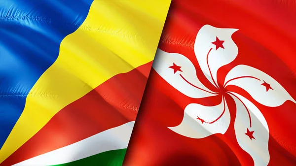 Seychelles and Hong Kong flags. 3D Waving flag design. Seychelles Hong Kong flag, picture, wallpaper. Seychelles vs Hong Kong image,3D rendering. Seychelles Hong Kong relations alliance an