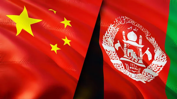 China and Afghanistan flags. 3D Waving flag design. China Afghanistan flag, picture, wallpaper. China vs Afghanistan image,3D rendering. China Afghanistan relations alliance and Trade,travel,touris
