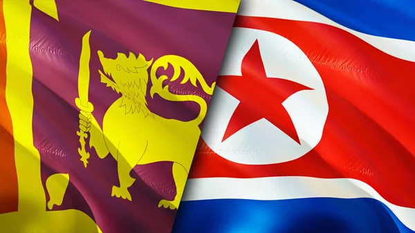 Sri Lanka and North Korea flags. 3D Waving flag design. Sri Lanka North Korea flag, picture, wallpaper. Sri Lanka vs North Korea image,3D rendering. Sri Lanka North Korea relations alliance an