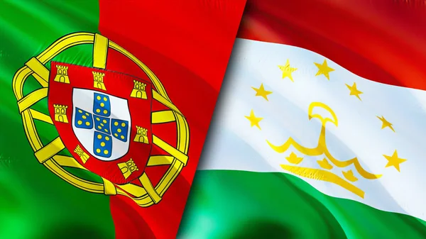 Σημαίες Πορτογαλίας Και Τατζικιστάν Σχεδιασμός Τρισδιάστατης Κυματιστή Σημαίας Πορτογαλία Τατζικιστάν — Φωτογραφία Αρχείου