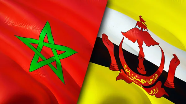 Marokko Und Brunei Flaggen Fahnenschwenken Marokko Brunei Flagge Bild Tapete — Stockfoto