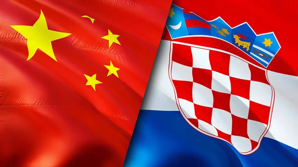 China and Croatia flags. 3D Waving flag design. China Croatia flag, picture, wallpaper. China vs Croatia image,3D rendering. China Croatia relations alliance and Trade,travel,tourism concep