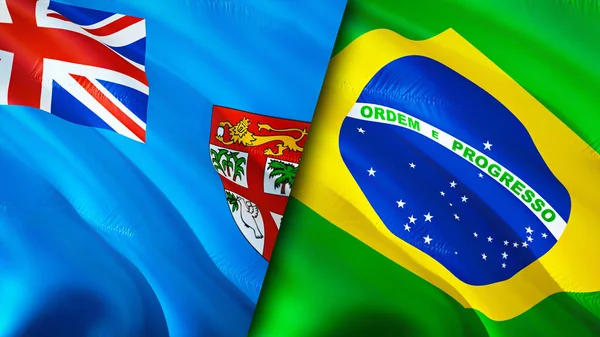 Fiji and Brazil flags. 3D Waving flag design. Fiji Brazil flag, picture, wallpaper. Fiji vs Brazil image,3D rendering. Fiji Brazil relations alliance and Trade,travel,tourism concep