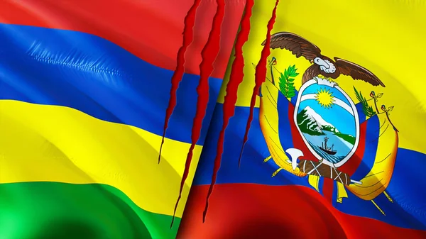 Mauritius Ecuador Flags Scar Concept Waving Flag Rendering Mauritius Ecuador — Stock Photo, Image