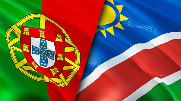 Σημαίες Πορτογαλίας Και Ναμίμπια Σχεδιασμός Τρισδιάστατης Κυματιστή Σημαίας Πορτογαλία Ναμίμπια — Φωτογραφία Αρχείου