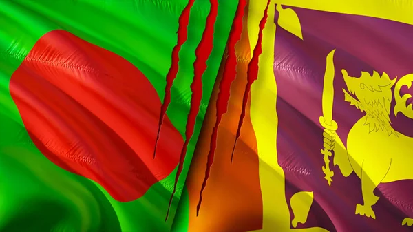 Σημαίες Μπαγκλαντές Και Σρι Λάνκα Ουλή Έννοια Κυματιστή Σημαία Τρισδιάστατη — Φωτογραφία Αρχείου