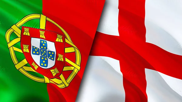 Portugal and England flags. 3D Waving flag design. Portugal England flag, picture, wallpaper. Portugal vs England image,3D rendering. Portugal England relations alliance and Trade,travel,touris