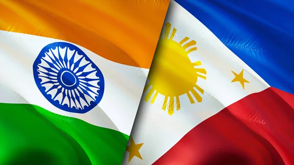 India and Philippines flags. 3D Waving flag design. India Philippines flag, picture, wallpaper. India vs Philippines image,3D rendering. India Philippines relations alliance and Trade,travel,touris