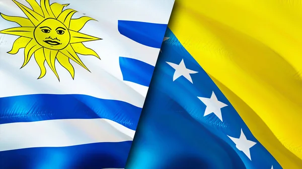 Σημαίες Ουρουγουάης Και Βοσνίας Ερζεγοβίνης Σχεδιασμός Τρισδιάστατης Κυματιστή Σημαίας Ευρετηριο — Φωτογραφία Αρχείου