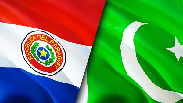 Paraguay and Pakistan flags. 3D Waving flag design. Paraguay Pakistan flag, picture, wallpaper. Paraguay vs Pakistan image,3D rendering. Paraguay Pakistan relations alliance and Trade,travel,touris