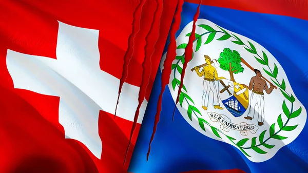 Bandiere Svizzera Belize Con Concetto Cicatrice Bandiera Sventolante Rendering Svizzera — Foto Stock