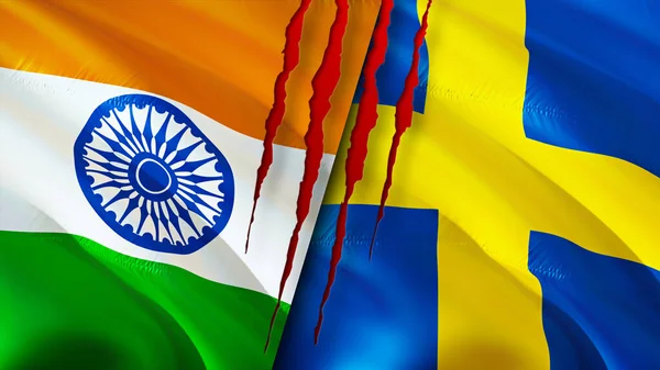 India Sweden Flags Scar Concept Waving Flag Rendering India Sweden — Stock Photo, Image