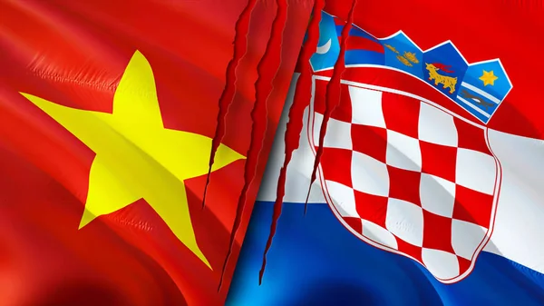 Vietnam and Croatia flags. 3D Waving flag design. Vietnam Croatia flag, picture, wallpaper. Vietnam vs Croatia image,3D rendering. Vietnam Croatia relations alliance and Trade,travel,tourism concep