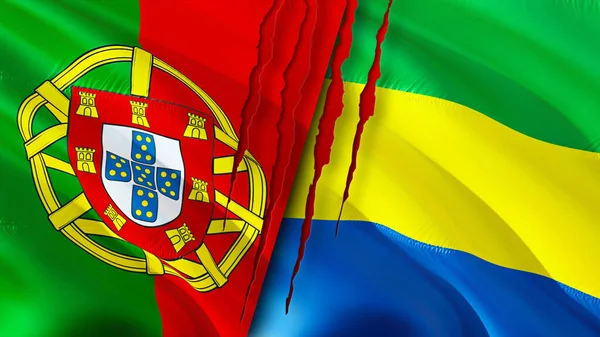 ポルトガルとガボンは傷の概念でフラグを立てます 旗を振って3Dレンダリング ポルトガルとガボンの紛争の概念 ポルトガル ガボン関係の概念 ポルトガルとガボンの旗危機戦争攻撃コンプ — ストック写真