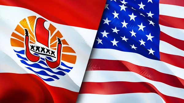 French Polynesia and United States flags. 3D Waving flag design. French Polynesia United States flag, picture, wallpaper. French Polynesia vs United States image,3D rendering. French Polynesi