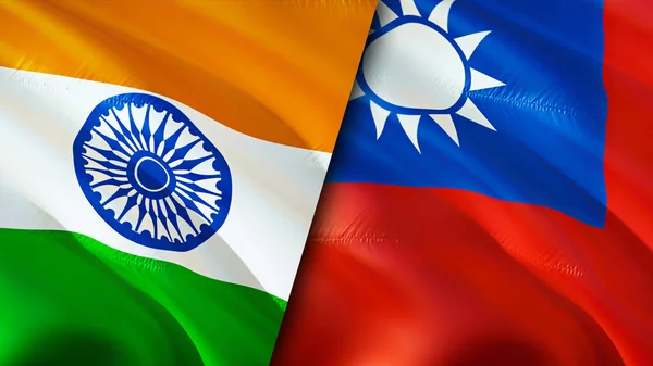 India and Taiwan flags. 3D Waving flag design. India Taiwan flag, picture, wallpaper. India vs Taiwan image,3D rendering. India Taiwan relations alliance and Trade,travel,tourism concep