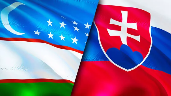 Прапори Узбекистану Словаччини Waving Flag Прапор Узбекистану Словаччина Фото Шпалери — стокове фото