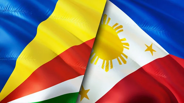 Seychelles and Philippines flags. 3D Waving flag design. Seychelles Philippines flag, picture, wallpaper. Seychelles vs Philippines image,3D rendering. Seychelles Philippines relations alliance an