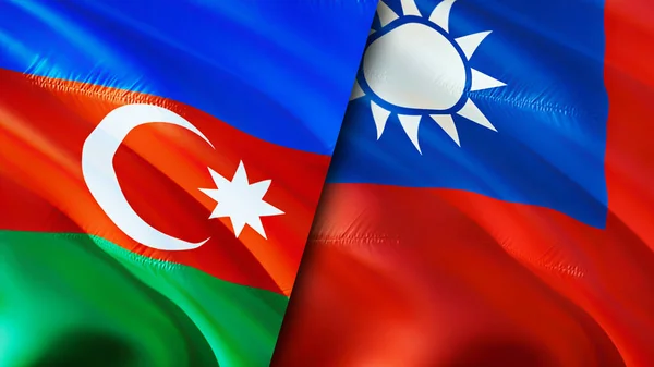 Azerbaijan and Taiwan flags. 3D Waving flag design. Azerbaijan Taiwan flag, picture, wallpaper. Azerbaijan vs Taiwan image,3D rendering. Azerbaijan Taiwan relations alliance and Trade,travel,touris