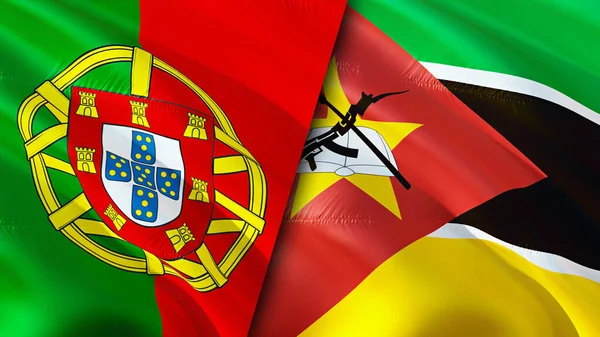 Bandiere Del Portogallo Del Mozambico Progettazione Bandiera Sventolante Portogallo Bandiera — Foto Stock