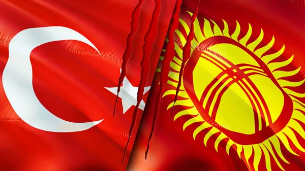 Turkije Kirgizië Vlaggen Met Litteken Concept Wuivende Vlag Weergave Turkije — Stockfoto