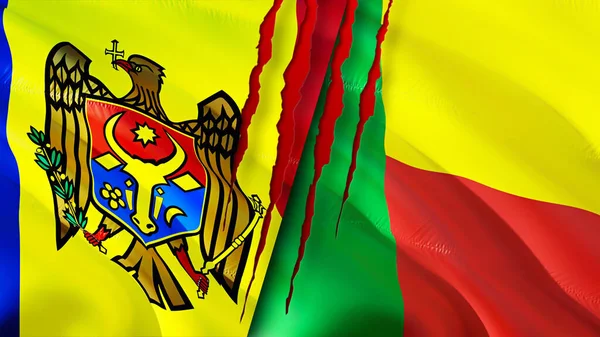 Drapeaux Moldavie Bénin Avec Concept Cicatrice Drapeau Rendu Moldavie Bénin — Photo