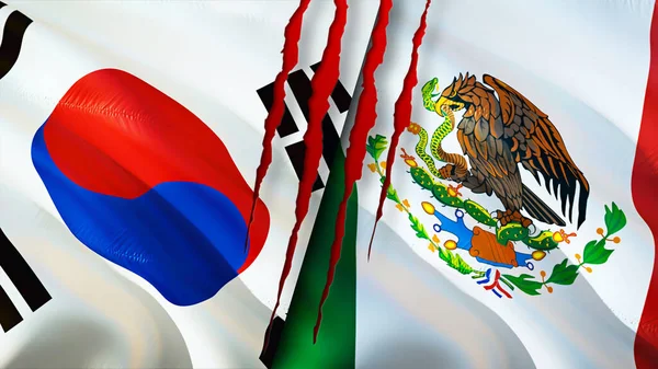South Korea Mexico Flags Scar Concept Waving Flag Rendering South — Stock Photo, Image