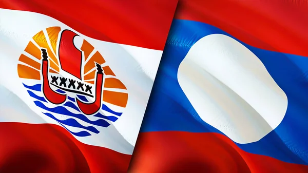 French Polynesia and Laos flags. 3D Waving flag design. French Polynesia Laos flag, picture, wallpaper. French Polynesia vs Laos image,3D rendering. French Polynesia Laos relations alliance an