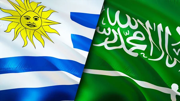 Bandeiras Uruguai Arábia Saudita Acenando Design Bandeira Uruguai Arábia Saudita — Fotografia de Stock