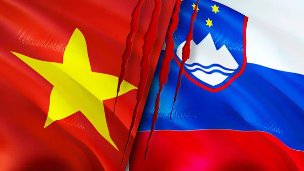 Vietnam and Slovenia flags. 3D Waving flag design. Vietnam Slovenia flag, picture, wallpaper. Vietnam vs Slovenia image,3D rendering. Vietnam Slovenia relations alliance and Trade,travel,touris