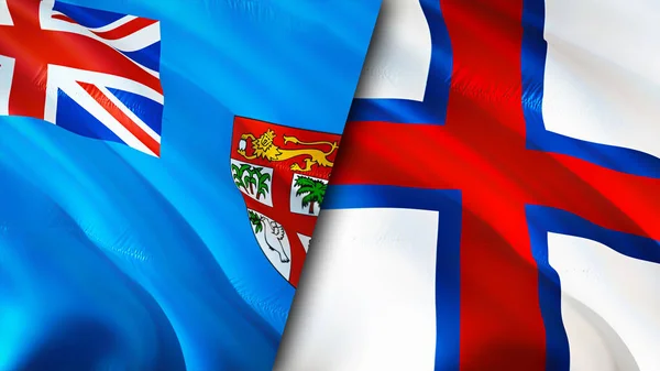 斐济和法罗群岛的国旗 3D波浪旗帜设计 斐济法罗群岛国旗 斐济对法罗群岛图像 3D渲染 斐济法罗群岛关系联盟 — 图库照片