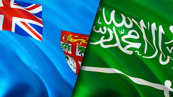 Fiji and Saudi Arabia flags. 3D Waving flag design. Fiji Saudi Arabia flag, picture, wallpaper. Fiji vs Saudi Arabia image,3D rendering. Fiji Saudi Arabia relations alliance and Trade,travel,touris